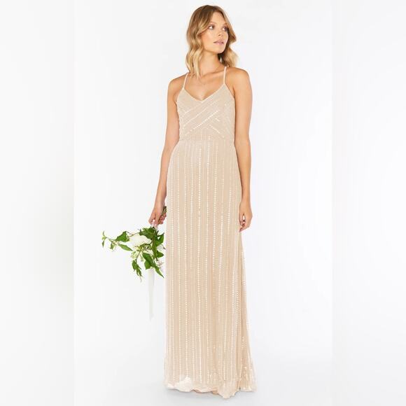 Show Me Your MuMu Dresses & Skirts - Show Me Your Mumu Gala Gown Long Nude Sequin Beaded Prom Evening Dress XS